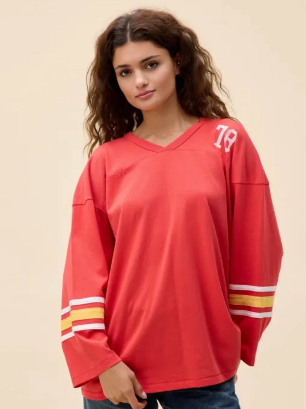 Daydreamer Red V-Neck Varsity Sleeve Jersey